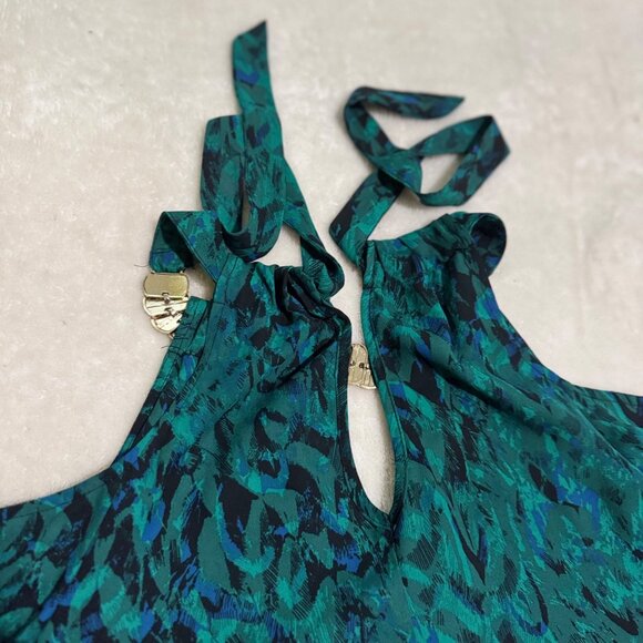 Thalia Sodi Women Printed Keyhole Neck Top Faux Wrap Halter Green Size medium - Picture 12 of 13